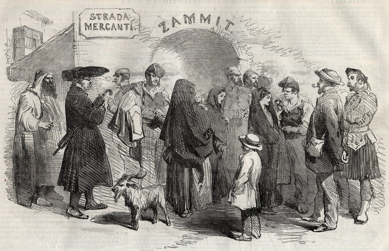 Eine Straße in Valletta auf der Insel Malta im Jahr 1857. von Unknown artist