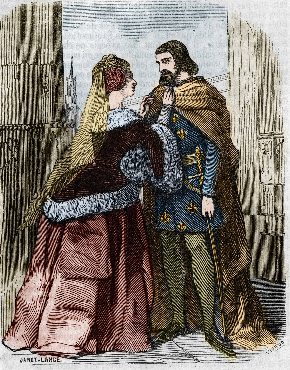 Agnes Sorel (1422-1450) und König Karl VII. von Frankreich in der Abtei von Jumièges. Gravur des 19. Jahrhunderts. von Unknown artist