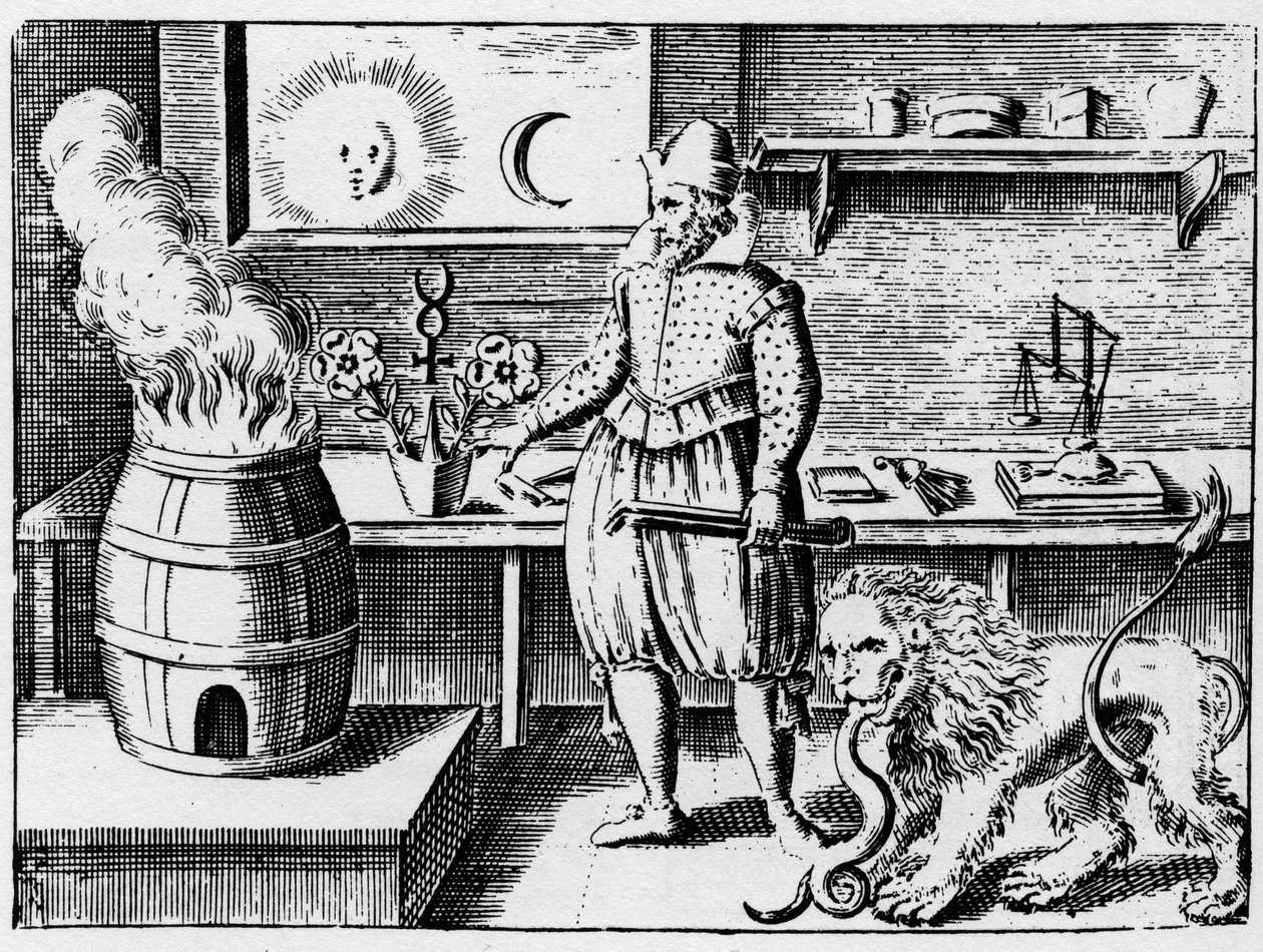 Alchemie - La flamamme - Gravur von 1659 in „L