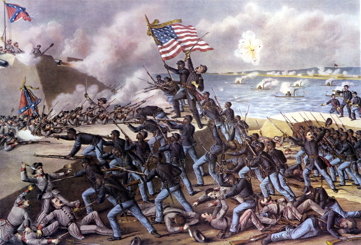 Amerikanischer Bürgerkrieg (1861 - 1865): Angriff auf Fort Wagner auf Jekyll Island vor Georgia durch 2000 schwarze Freiwillige im Juli 1863. Gravur des 19. Jahrhunderts von Unknown artist