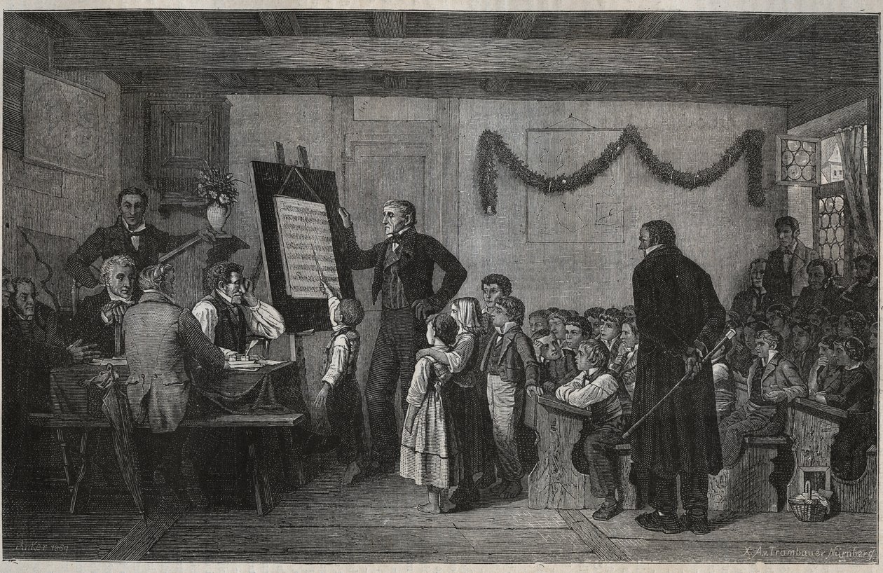 Eine Prüfungssitzung in einer Schweizer Schule - Kupferstich in „La Suisse“ von Jules Gourdault von Unknown artist