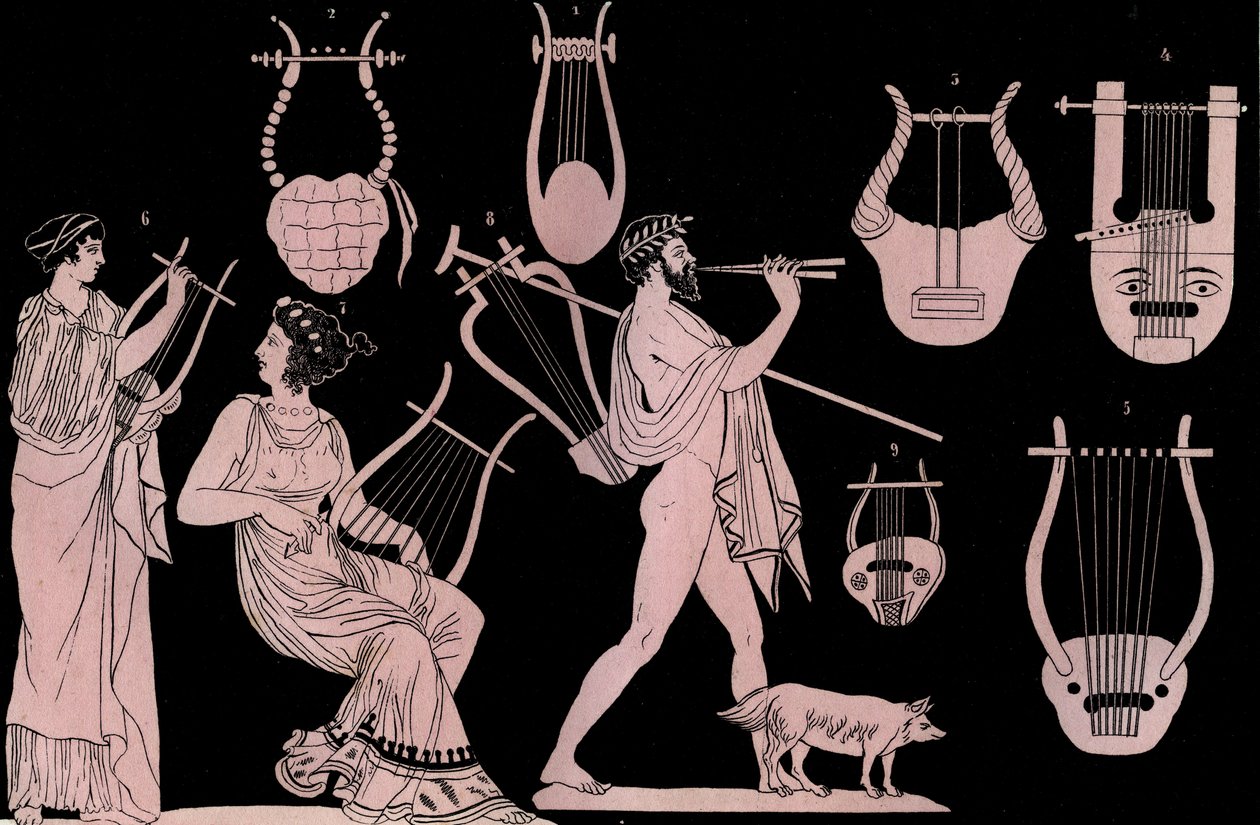 Antikes griechisches Musikinstrument: Lyra und Kithara von Unknown artist