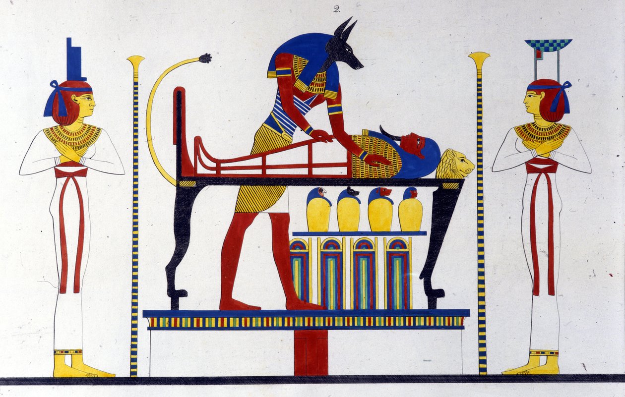 Anubis und eine Mumie - in „Denkmäler von Ägypten und Obernubien“ von Ippolito Rosellini von Unknown artist