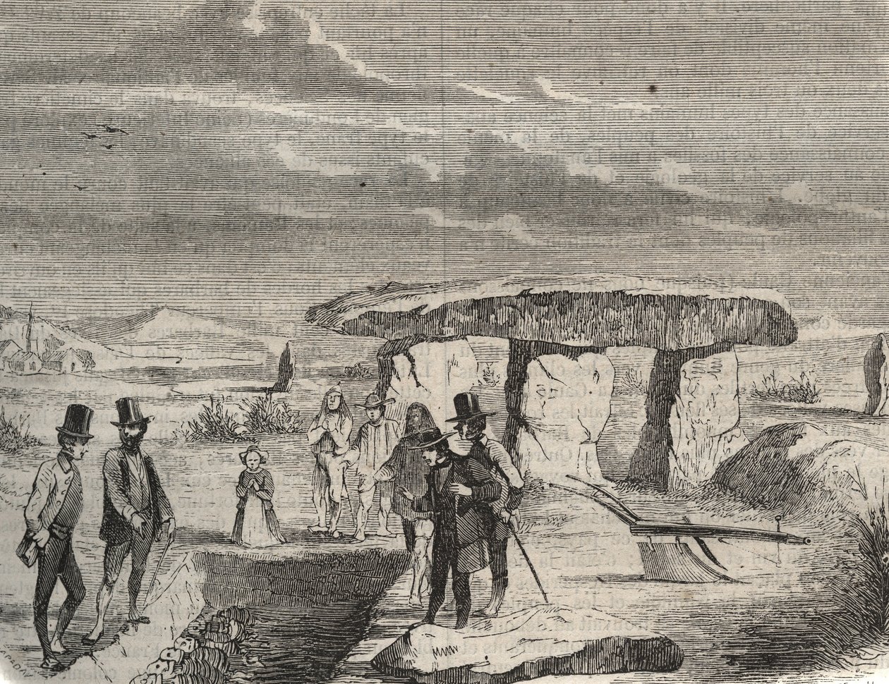 Archäologische Ausgrabungen: Entdeckung von gallischen Gräbern in der Nähe des Dolmen de la Pierre aux Fées in der Oise. Gravur von 1856 in „Le Musée Des Sciences“. von Unknown artist