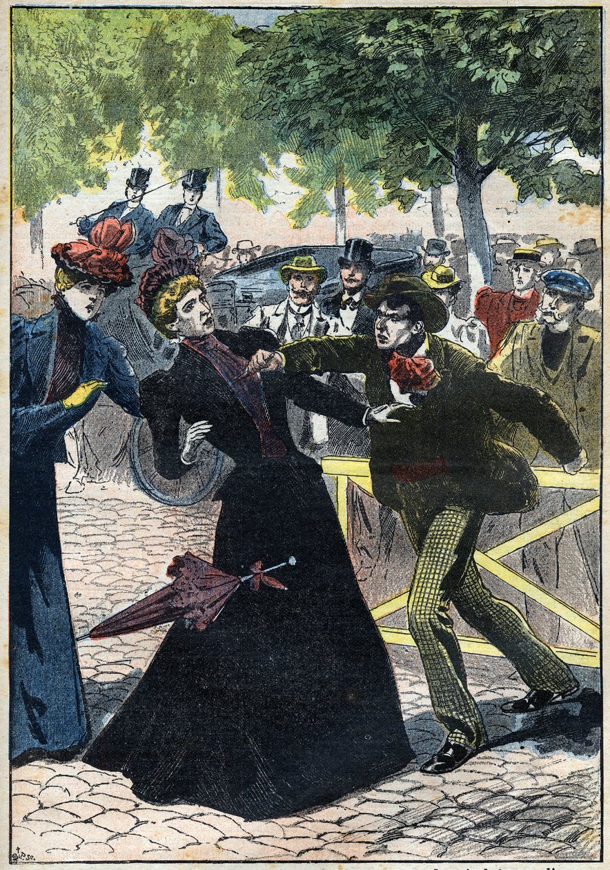 Ermordung der Kaiserin Elisabeth von Österreich (Sissi) durch den italienischen Anarchisten Luccheni in Genf im Jahr 1898. Illustration von 1898. Private Sammlung von Unknown artist