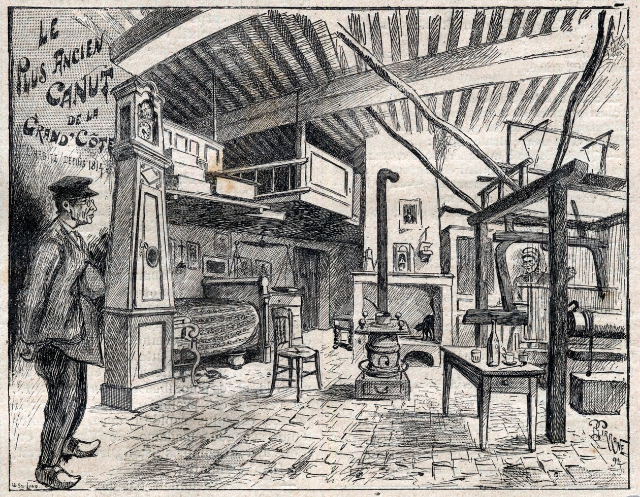 Atelier de Canut in Lyon - der älteste Canut der Grand Côte seit 1814 - Gravur in „Le Progrès illustré“ von 1895 von Unknown artist
