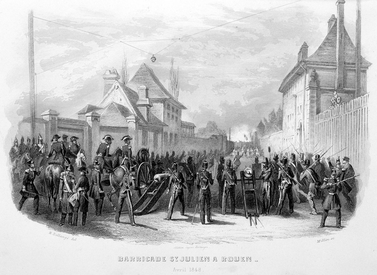 Barrikade Saint Julien in Rouen, April 1848 - in „Fastes de Gardes nationales de France“ von Unknown artist