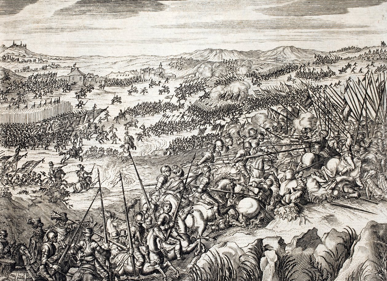 Schlacht von Gembloux (1578) - Spanische Armee gegen die Armee von 16 der Siebzehn Provinzen der Niederlande - Gravur in „Histoire De La Guerre Des Paisles-Bas“ von Famiano Strada (1572-1649) von Unknown artist