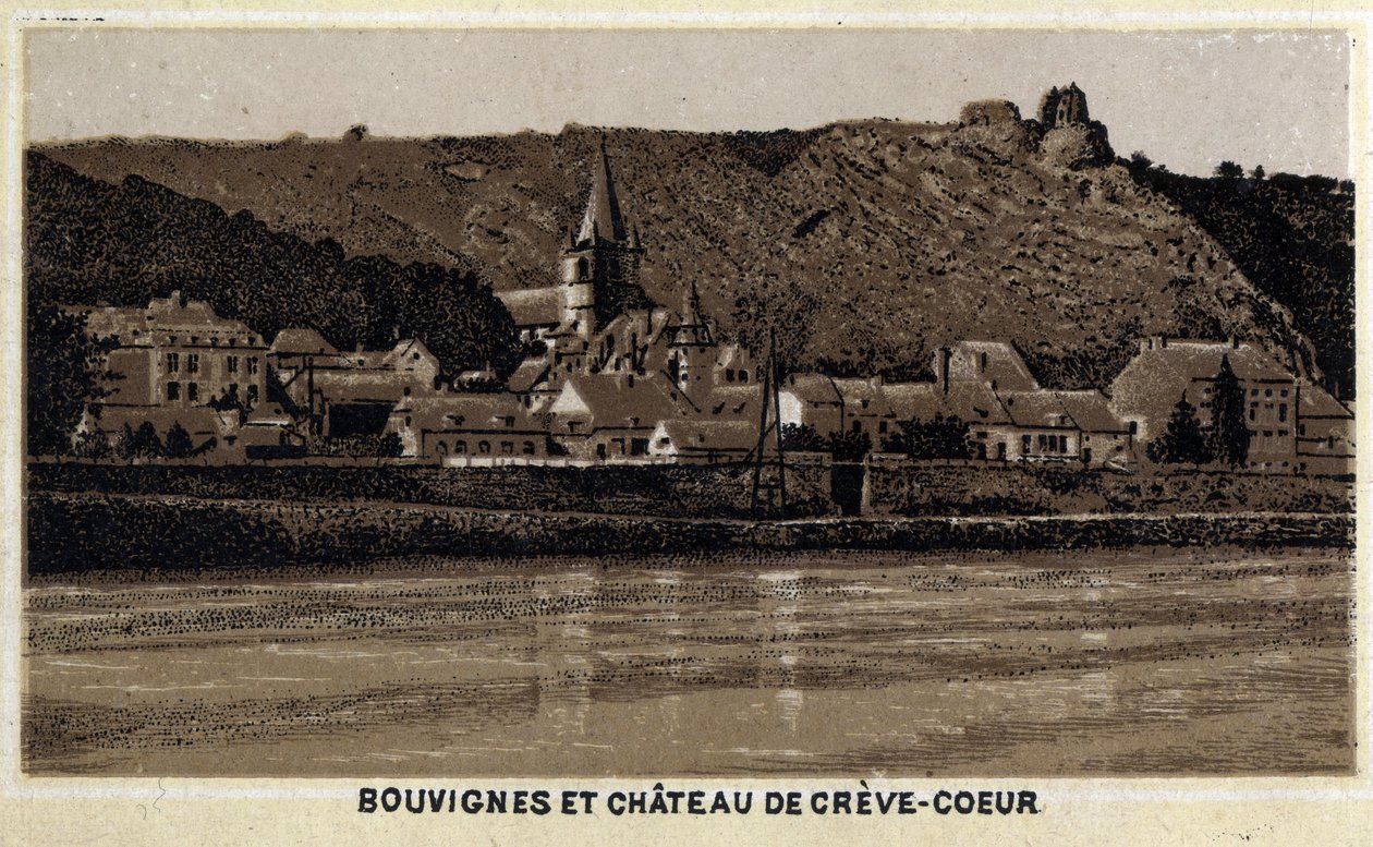 Bouvignes sur Meuse und Schloss Creve Coeur (Creve-Coeur oder Crevecoeur), Wallonien, Belgien von Unknown artist