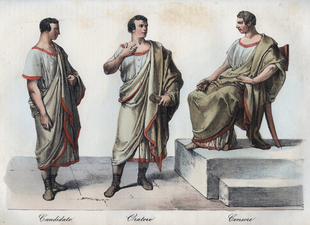 Kandidaten - Redner (Sprecher) - Römischer Zensor - Gravur aus „Usi e Costumi di Tutti i Popoli dell