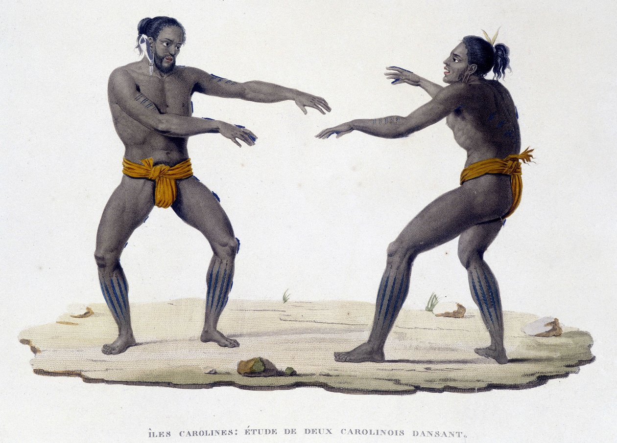 Karolinische Männer tanzen (Karolinische Inseln, Ozeanien) von Unknown artist