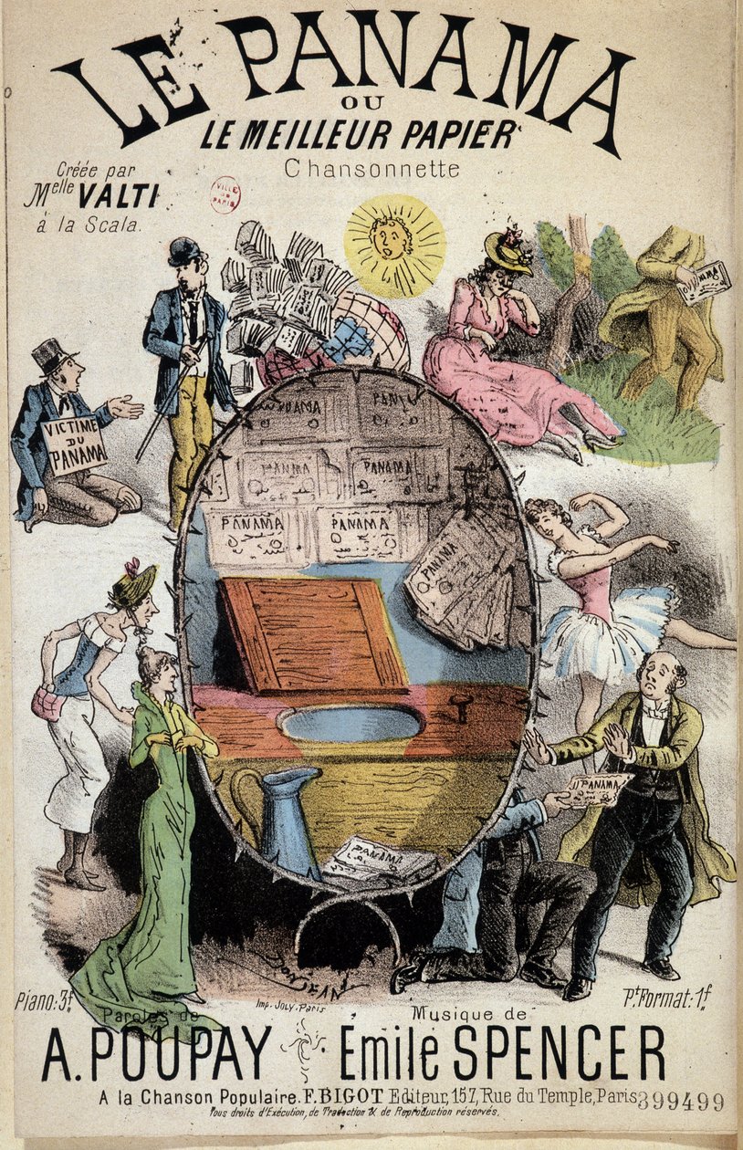 Karikaturlied „Panama oder das beste Papier“ erstellt von Miss Valti à la Scala, Texte von Poupay und Musik von Emile Spencer, sd 19. Jahrhundert von Unknown artist