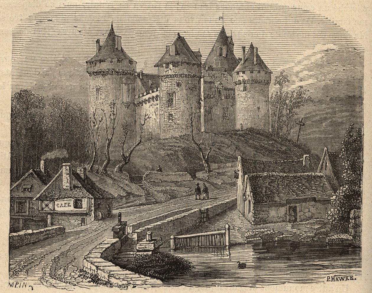 Schloss Combourg - Ille-et-Vilaine Bretagne - Gravur in „PATRIE - BESCHREIBUNG DER MALERISCHEN FRANKREICH IN 6 BÄNDEN VON LUCIEN HUARD - Ende des 19. Jahrhunderts von Unknown artist