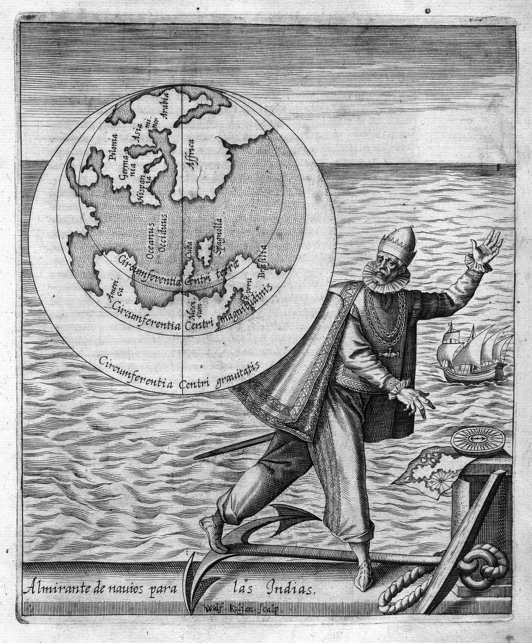 Christoph Kolumbus in „Nova Tipus Transacto Navigatio Novi Orbi“ von Philoponus Honorius von Unknown artist