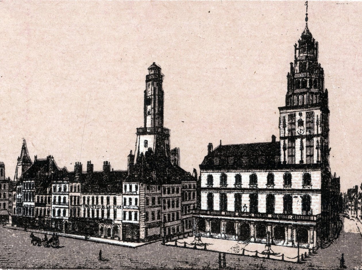 Stadt Calais: alter Leuchtturm und Rathaus von Unknown artist