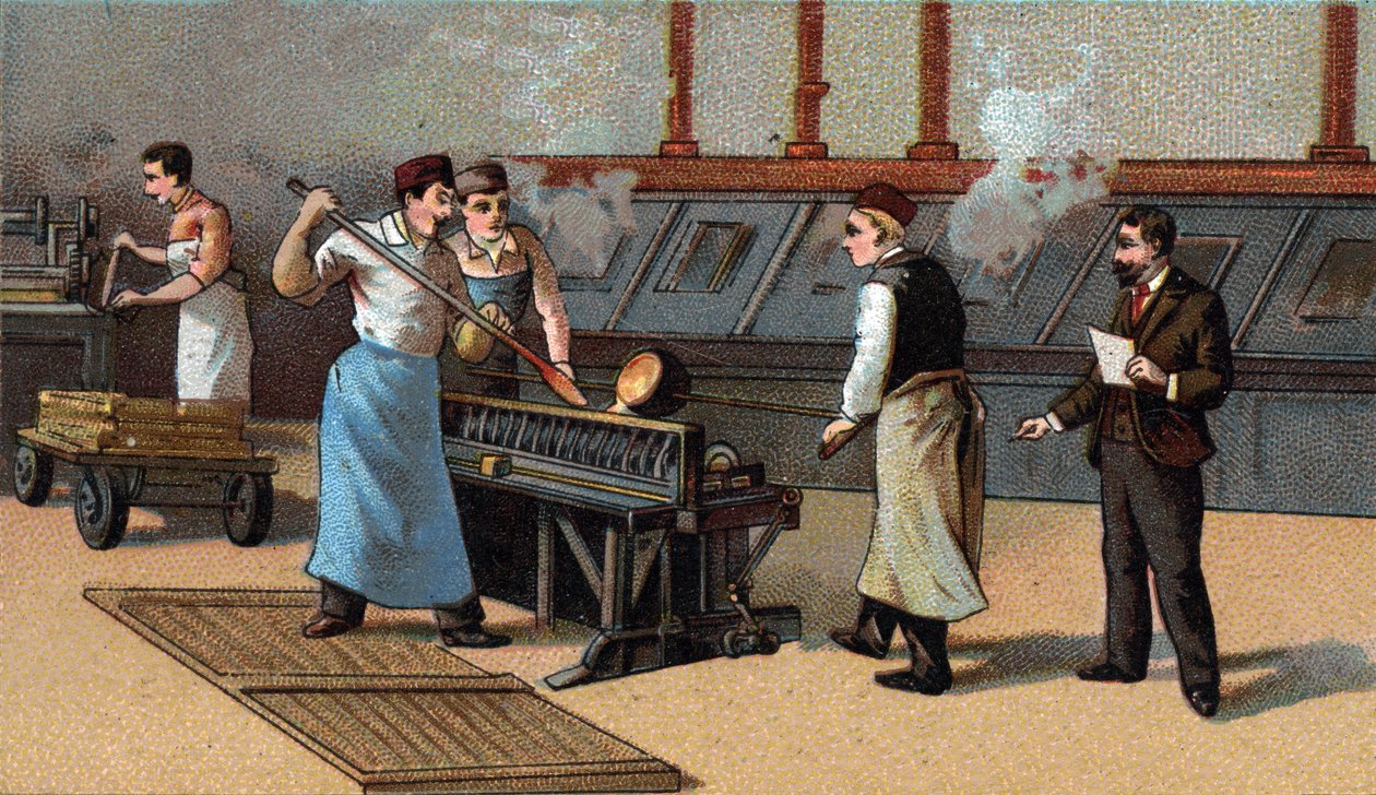 Münzherstellung, Goldklingen. Chromolithographie Ende des 19. Jahrhunderts von Unknown artist