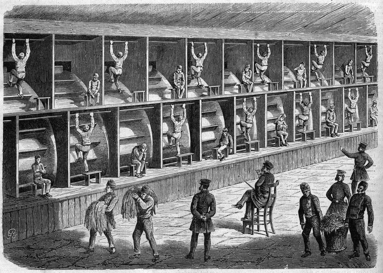 Coldbath Fields Gefängnis - Besserungshaus in London - das Laufband - Coldbath Fields - London Gravur 1868 von Unknown artist