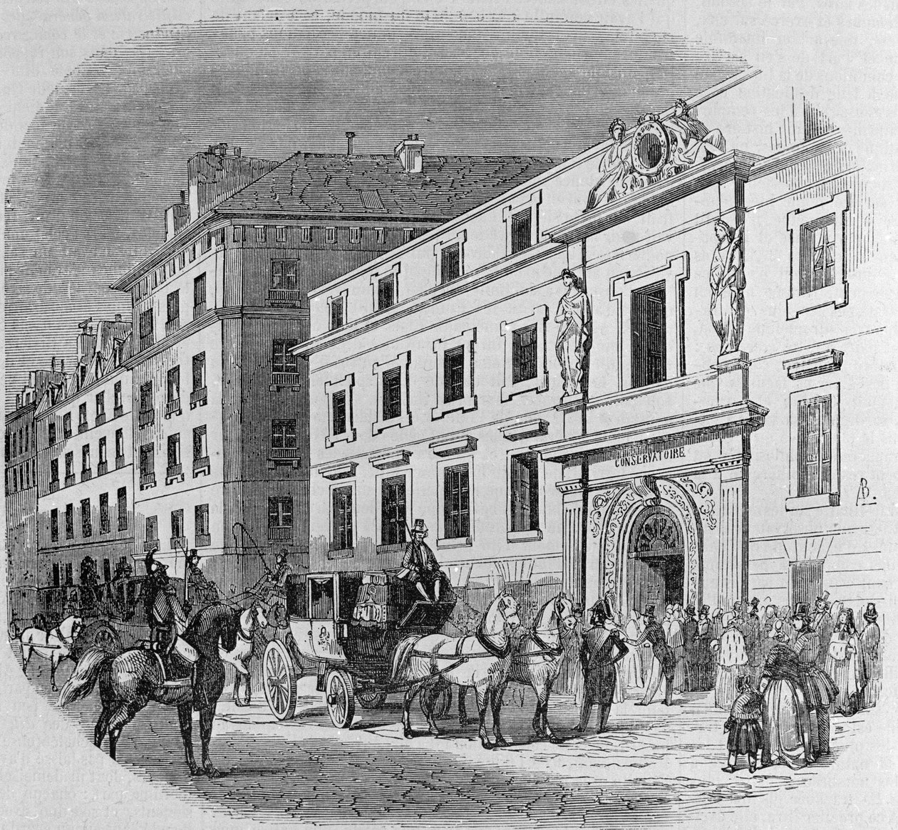 Konservatorium der Musik in der Rue du Faubourg Poissonniere in Paris: Konzert-Eingang. Gravur von 1860 von Unknown artist