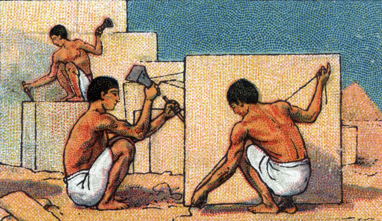 Alltagsleben im alten Ägypten: Steinmetze bei der Arbeit an Pyramidenbaustellen, Anfang des 20. Jahrhunderts von Unknown Artist