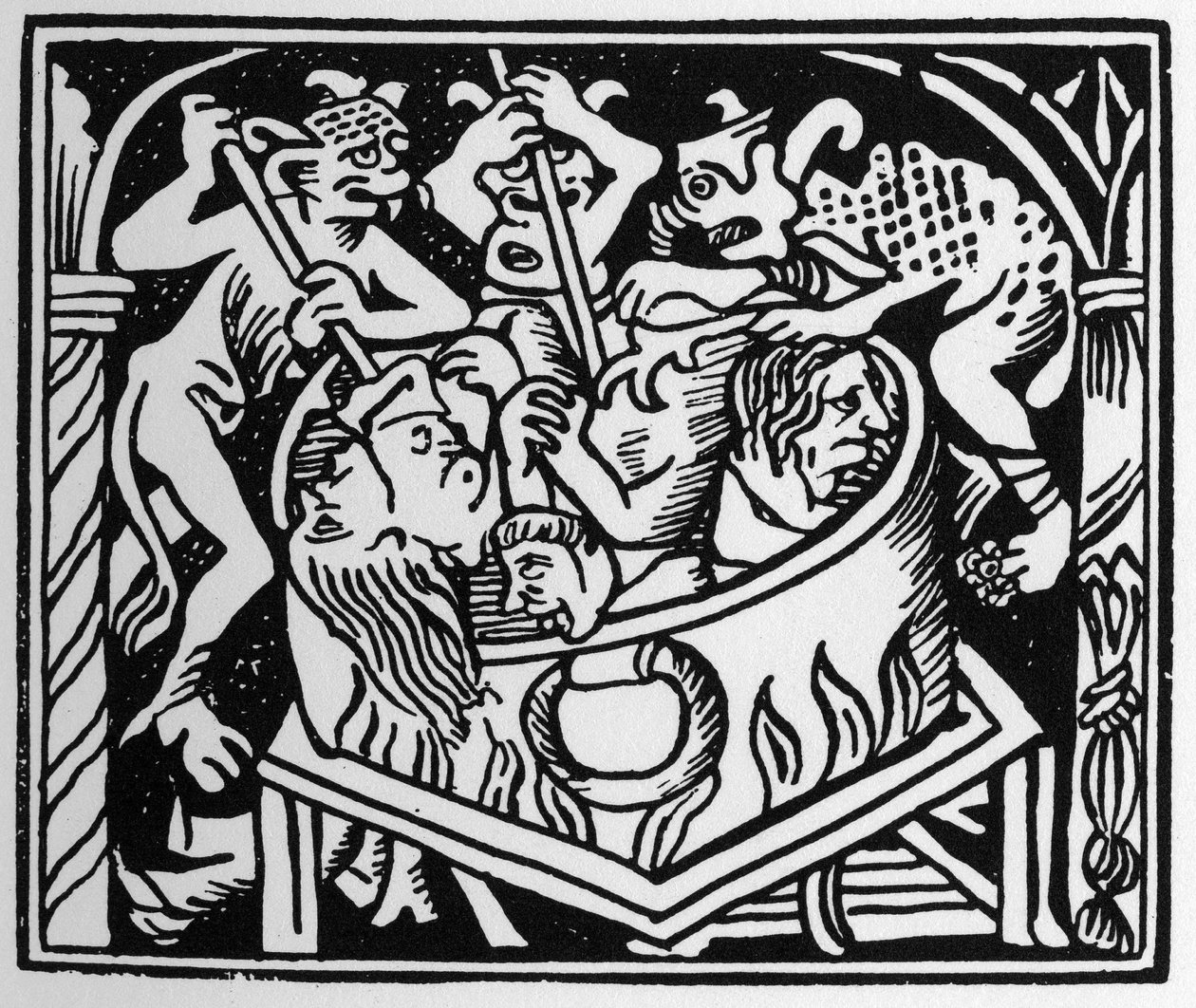 Teufel quälen die Lüsternen in einem Brunnen aus Feuer und Schwefel - in 