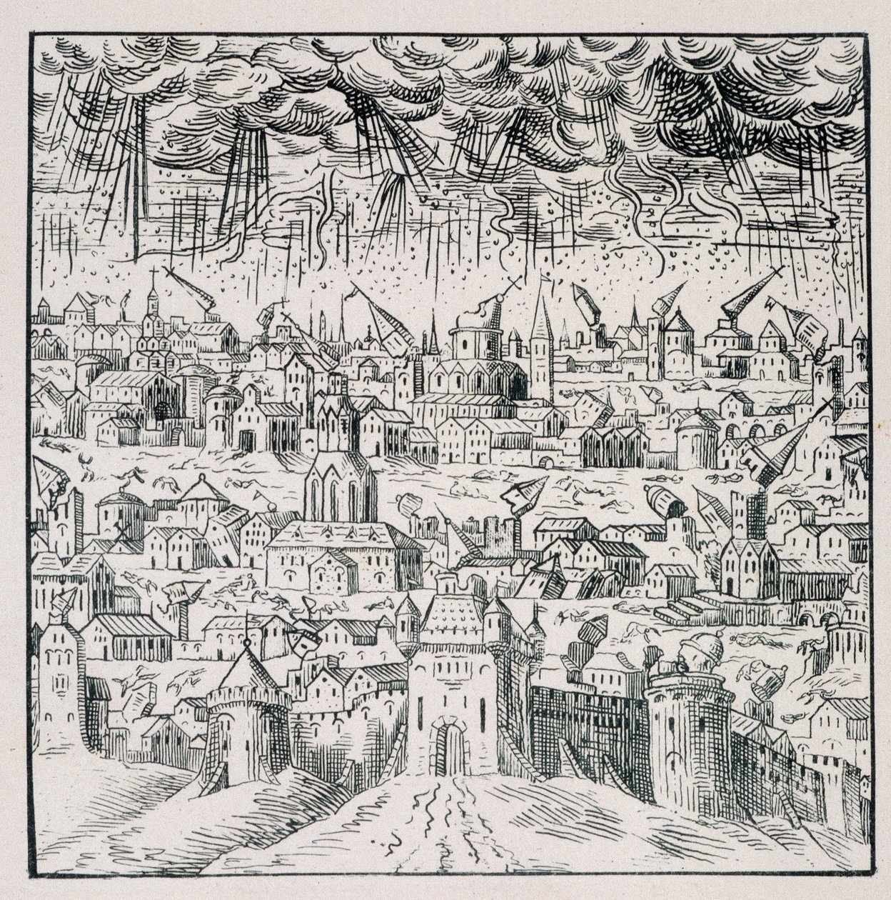 Erdbeben in Baden - in „Sammlung von 39 Figuren, die die Katastrophen Frankreichs von 1562 bis 1586 darstellen“; Druck von Louis Perrin von Unknown artist