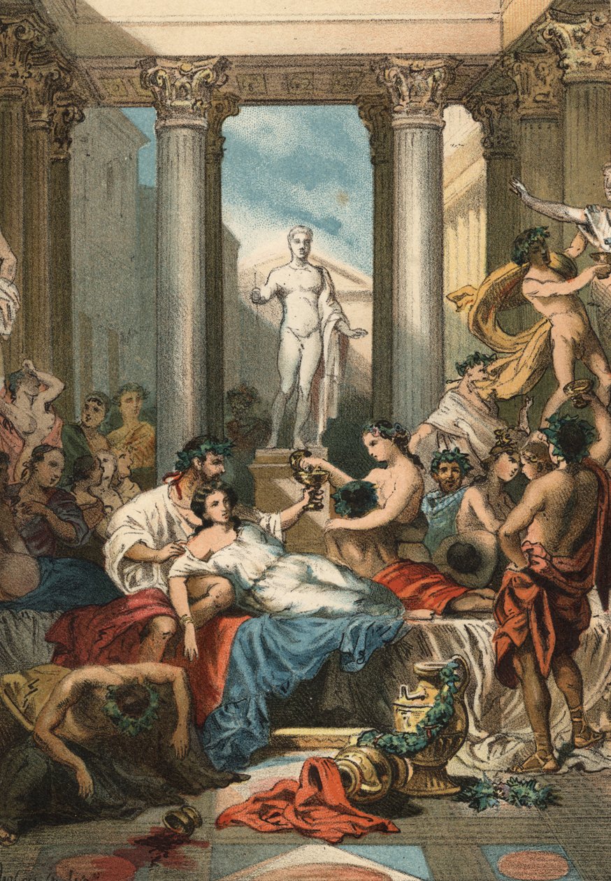Kaiser Nero (37-68) und seine Frau Poppea. Gravur von 1881 in „El Culto de la Hermosura“ von Juan Justo Huguet, Molinas Hermanos editores von Unknown artist