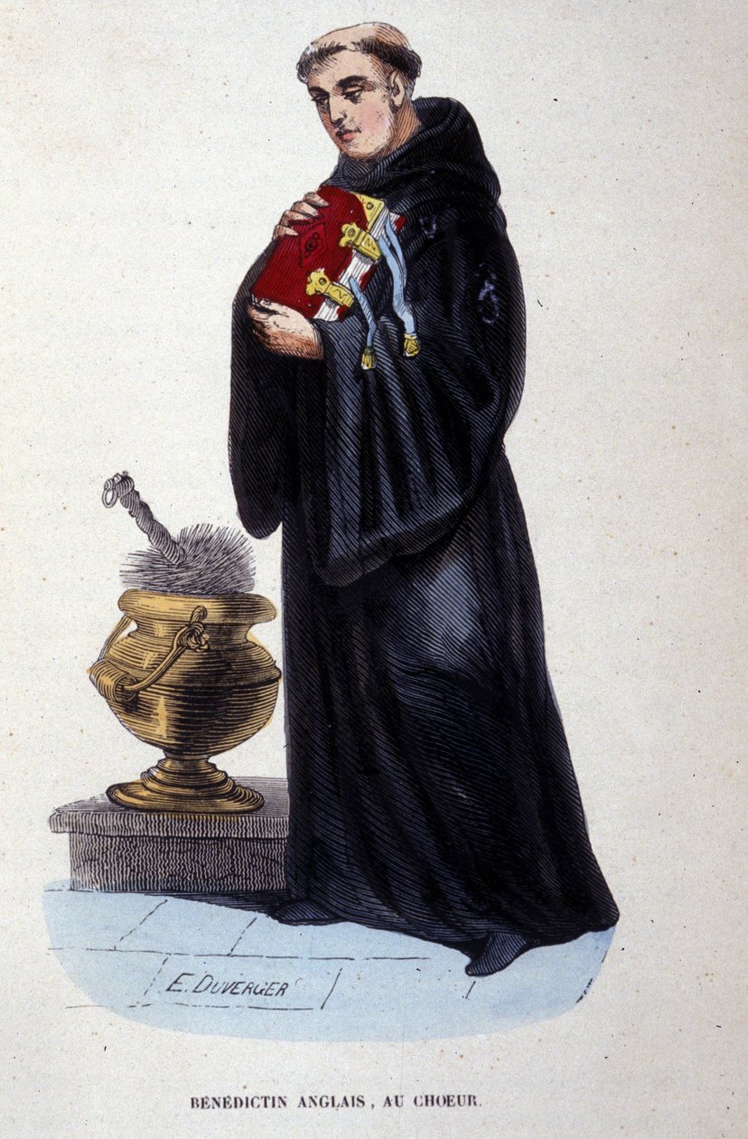 Englischer Benediktiner. Gravur aus einem Album über religiöse Orden, Paris von Unknown artist