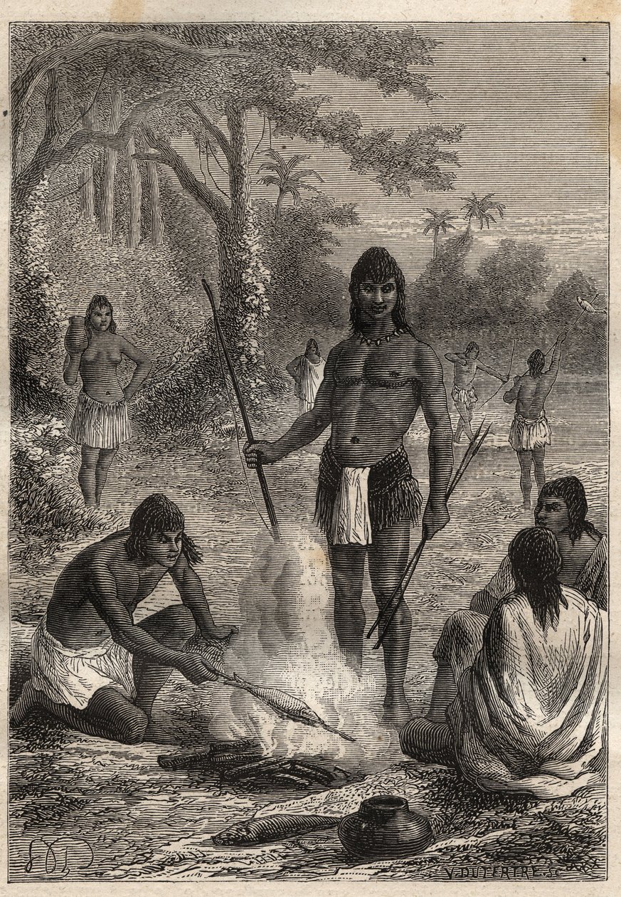 Expedition nach Amerika (1799-1804) von Alexander von Humboldt (1769-1859) und Aimé Bonpland (1773-1858): Omaguas-Indianer (Amazonien, Peru) - Illustration aus „Die großen Seefahrer des 18. Jahrhunderts“ von Unknown artist