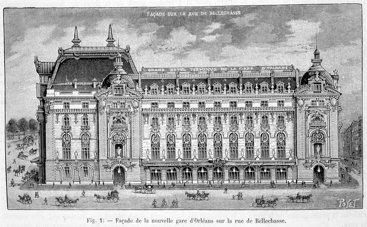 Fassade des neuen Bahnhofs von Orléans in der Rue de Bellechasse - in „La Nature“ von Unknown artist