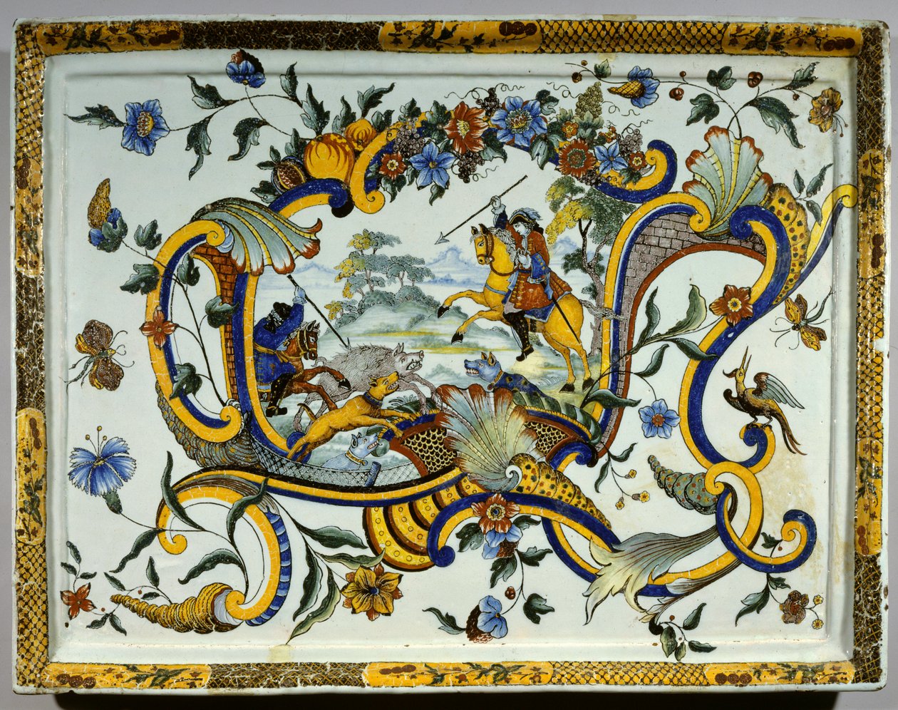 Fayence-Schale mit Darstellung einer Wildschweinjagd - 17. Jahrhundert von Unknown artist