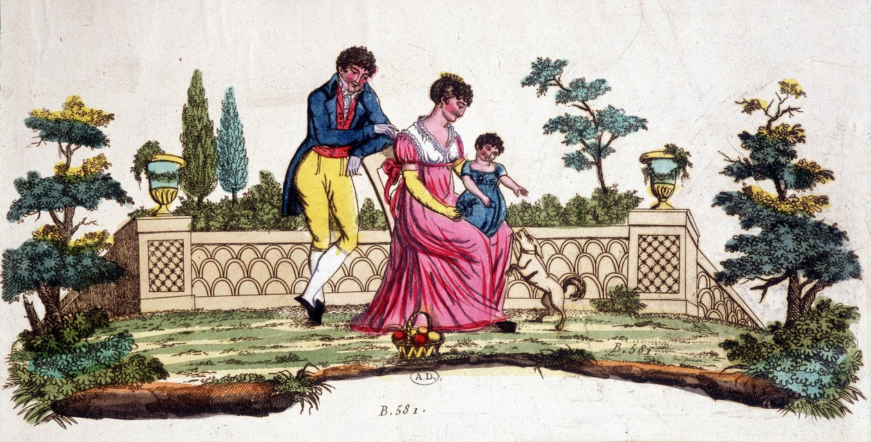 Familie in einem Park. Gravur aus dem frühen 19. Jahrhundert. von Unknown artist