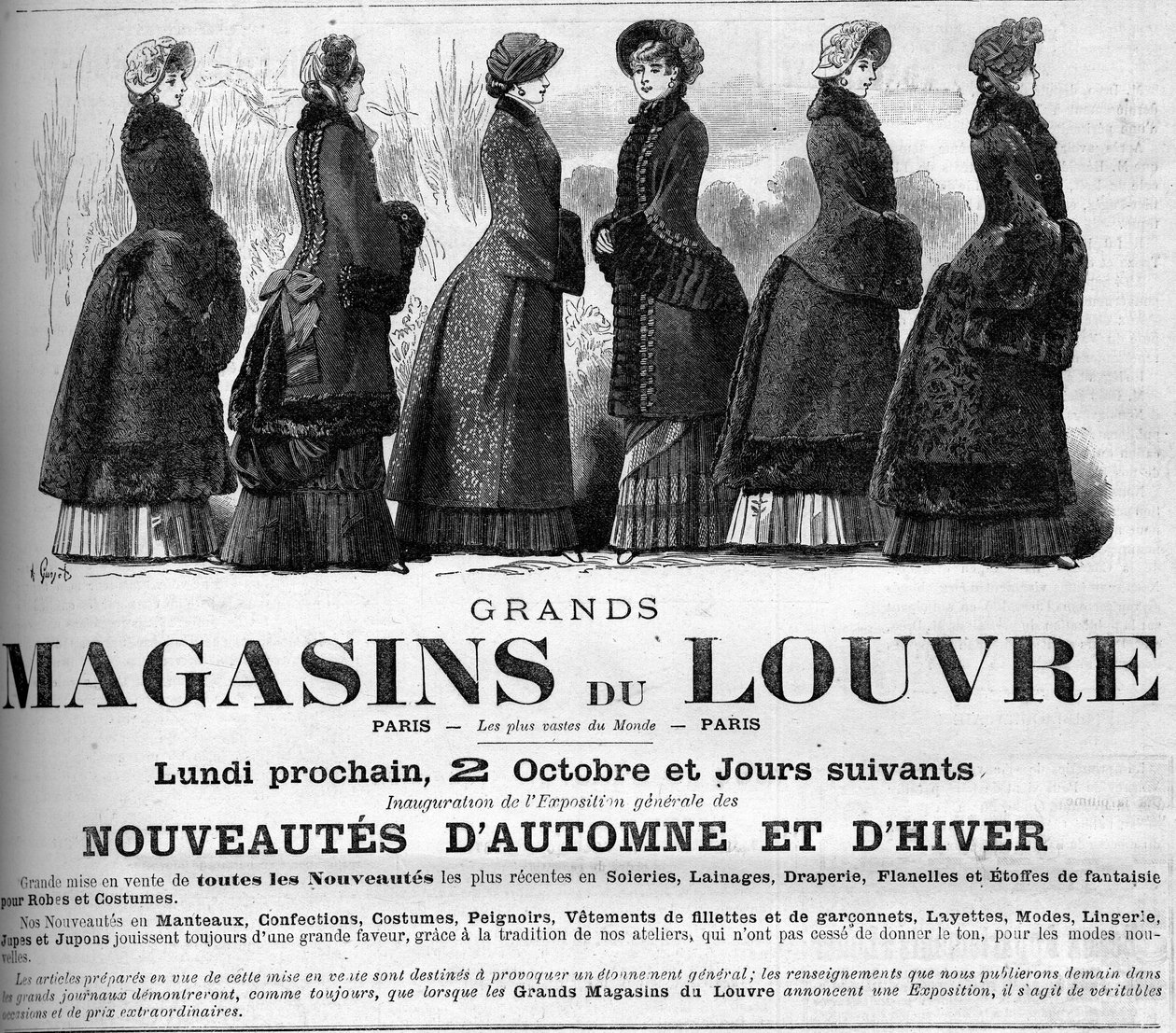 Damenmode des 19. Jahrhunderts: Werbung für die Kaufhäuser des Louvre von Unknown artist
