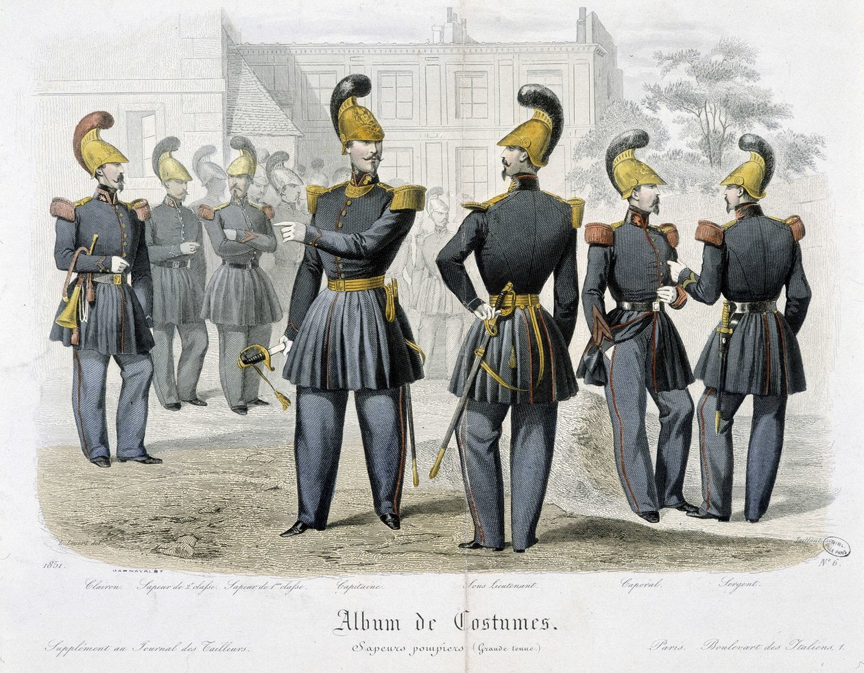 Feuerwehrleute in Uniform - in „Album der Kostüme“ von Unknown artist
