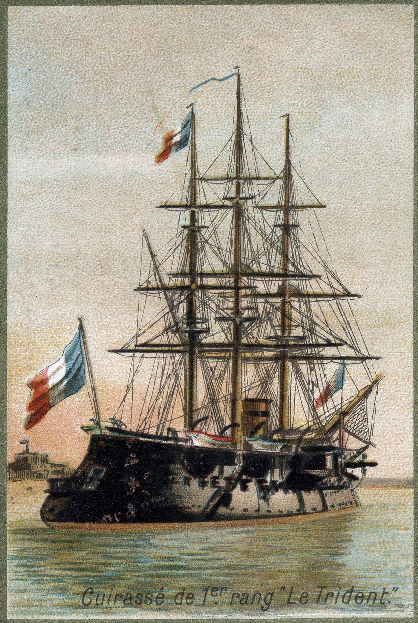 Linienschiff „Der Dreizack“. um 1890. Chromolithographie des 19. Jahrhunderts von Unknown artist