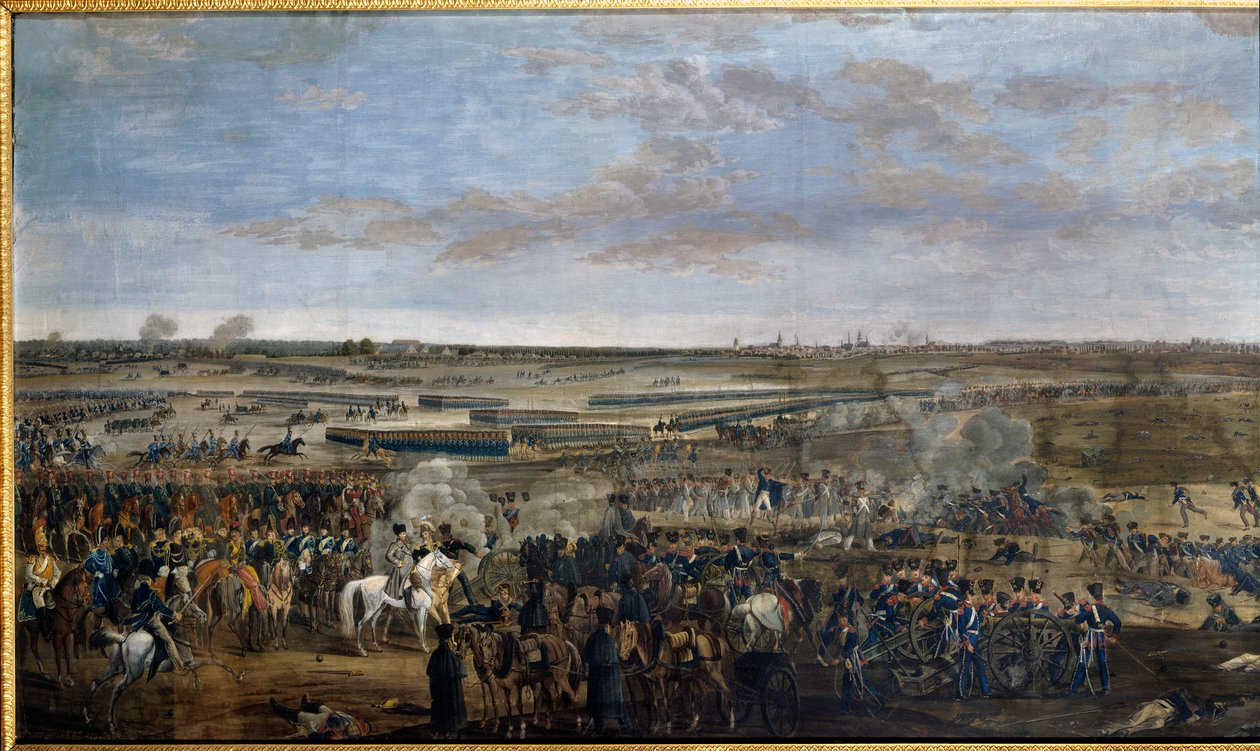 Erstes Kaiserreich: Kaiser Napoleon I. (1769-1821) (auf dem weißen Pferd) in der Schlacht von Leipzig (Völkerschlacht), 16.-19. Oktober von Unknown artist