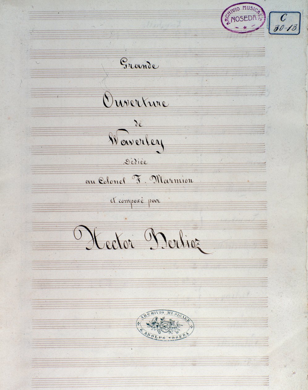 Erste Seite der Partitur für Waverley Opus 1, Ouvertüre, von Hector Berlioz von Unknown artist