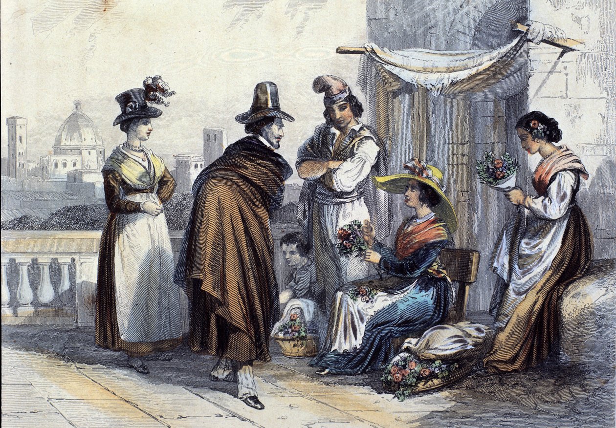 Florist in Florenz. Lithografie um 1820 von Unknown artist