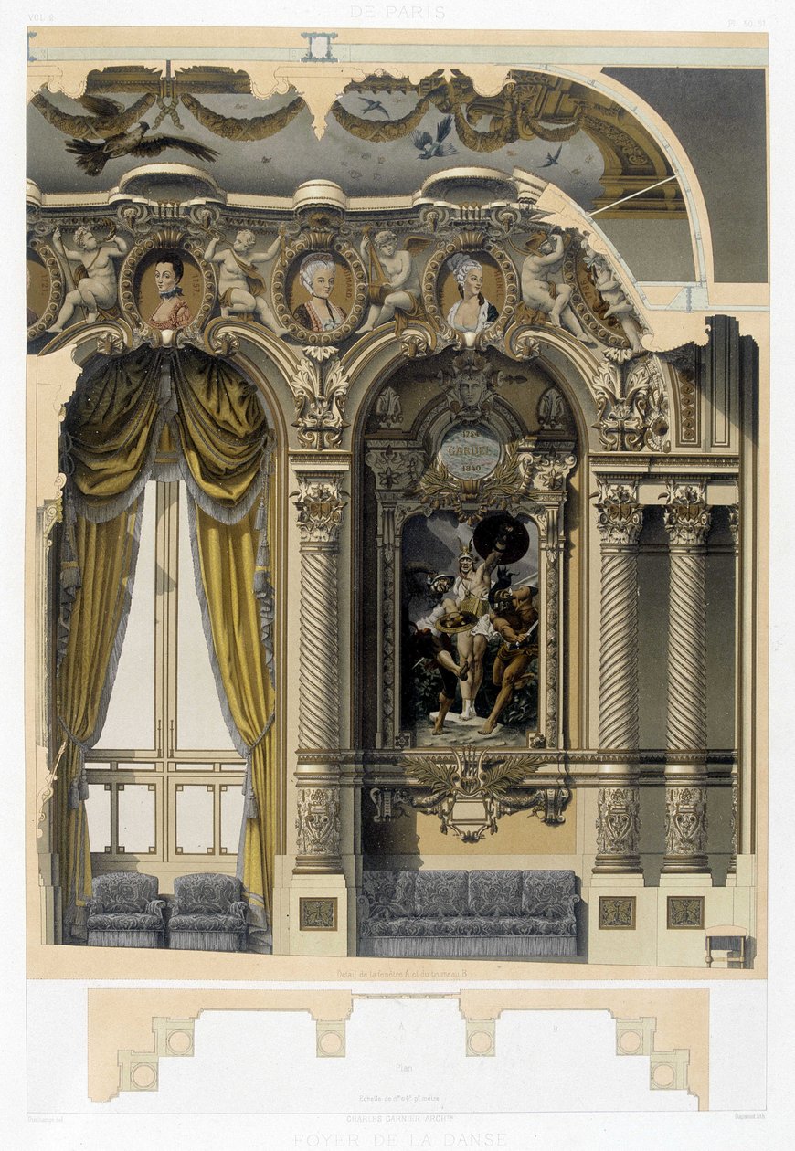 Foyer de la Danse der Oper Garnier - Chromolithographie, Ende 19. Jahrhundert von Unknown artist