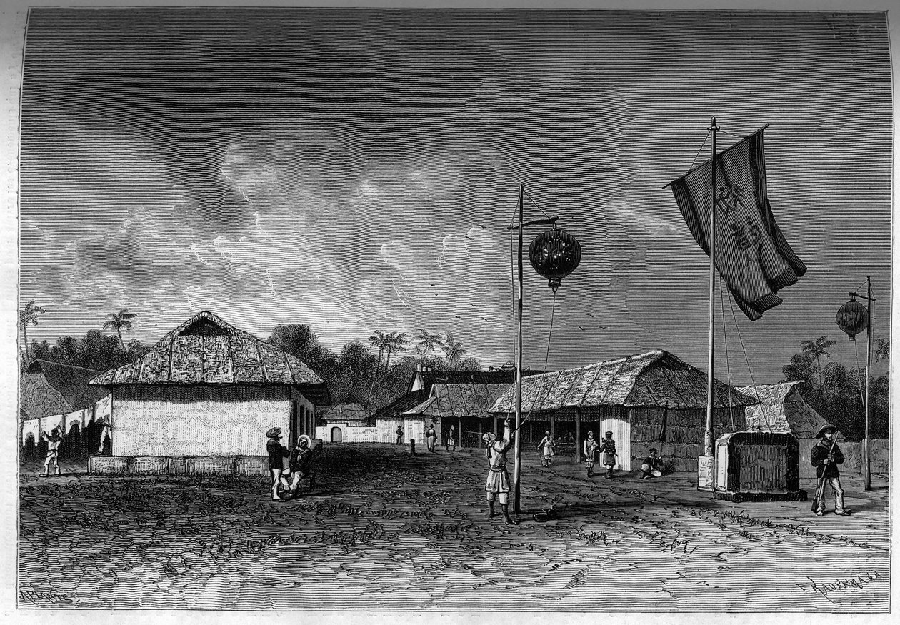 Frankreich in Indochina: Französischer Militärposten innerhalb der Zitadelle von Hue, Hauptstadt von Indochina. Gravur in „Le journal de la jeunesse“ von Unknown artist