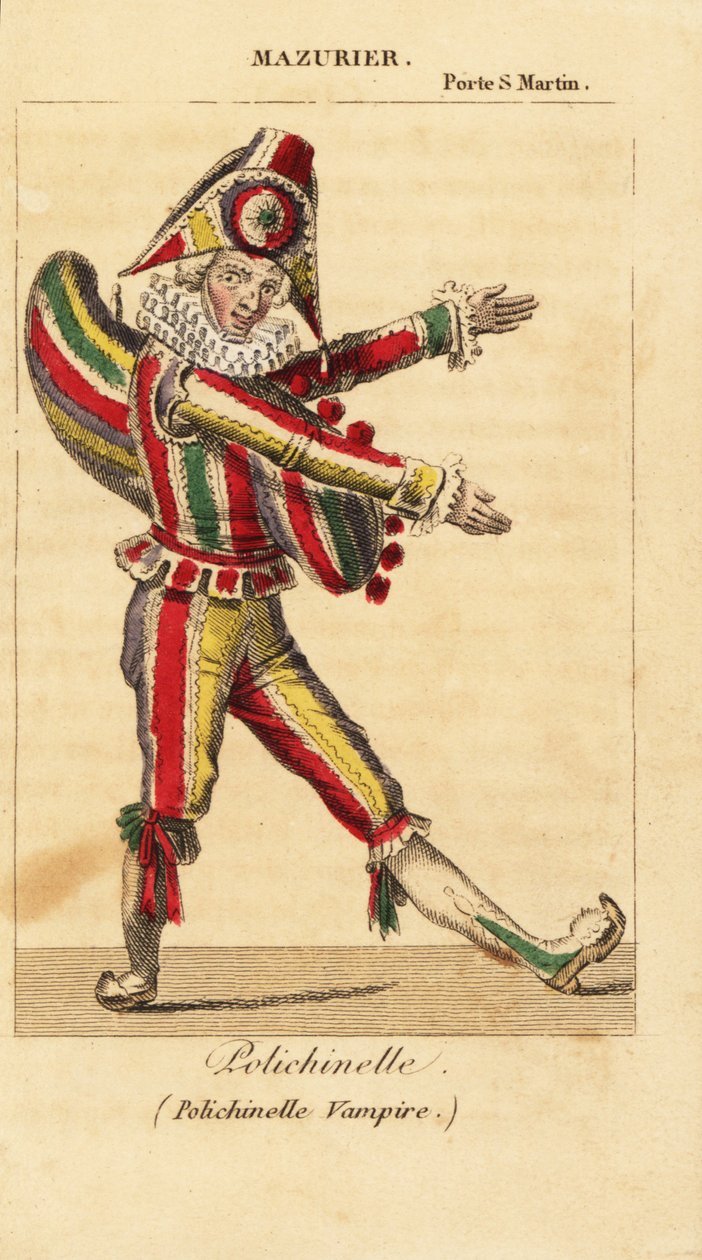 Französischer Komiktänzer und Pantomime Charles-Francois Mazurier als Polichinello in Polichinelle Vampire von Théodore de Banville im Théâtre de la Porte Saint-Martin von Unknown artist