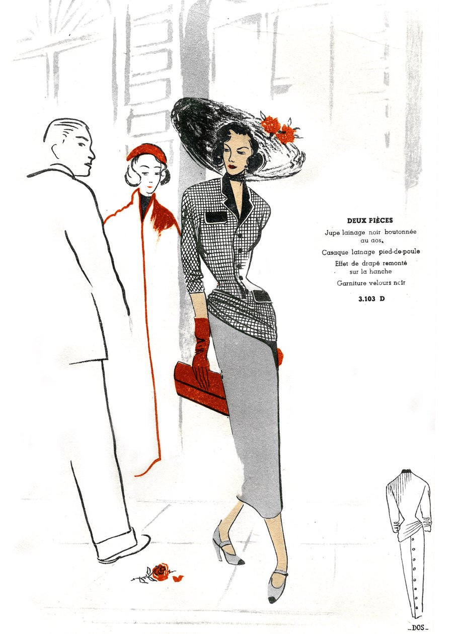 Französische Mode, zweiteiliges Kleidungsdesign von Unknown artist