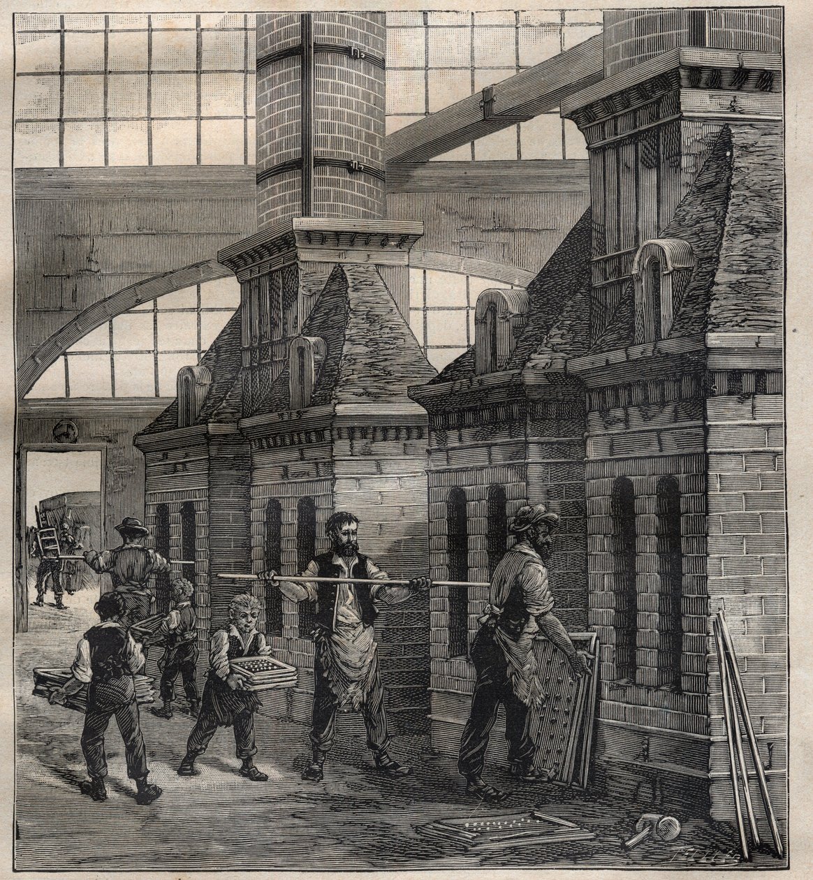 Französische Industrien: die Herstellung von Porzellanknöpfen - Gravur in „La Science française“ von Unknown artist