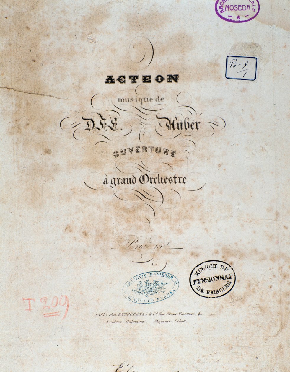 Frontispiz der englischen Oper „Acteon“ von Daniel Francois Esprit Auber von Unknown artist