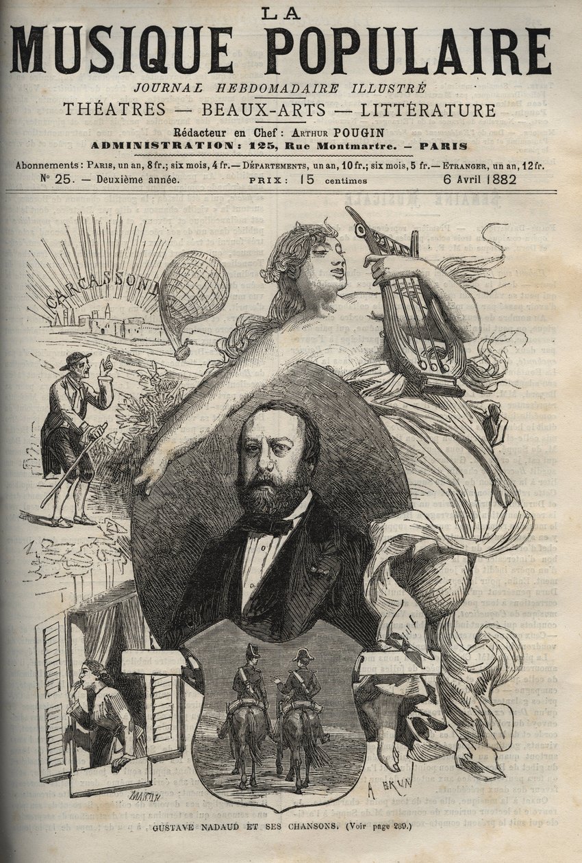 Gustave Nadaud (1820-1893), französischer Liedermacher und seine Lieder - Gravur in „Populäre Musik“ illustriertes Wochenblatt - 1882 von Unknown artist