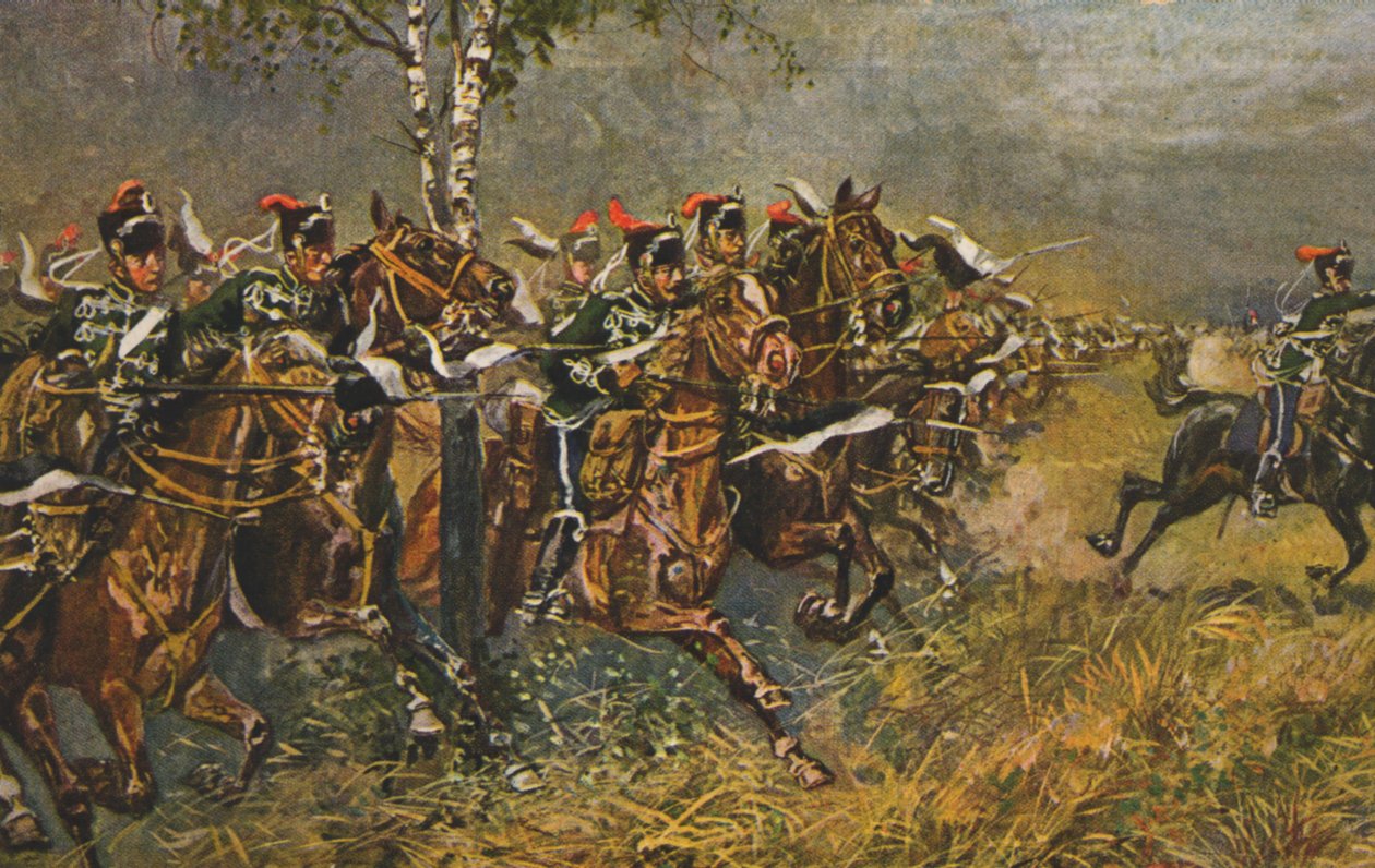 Historische Postkarte mit Kriegsmotiv, Angriff auf preußische Truppen, Deutschland von Unknown artist