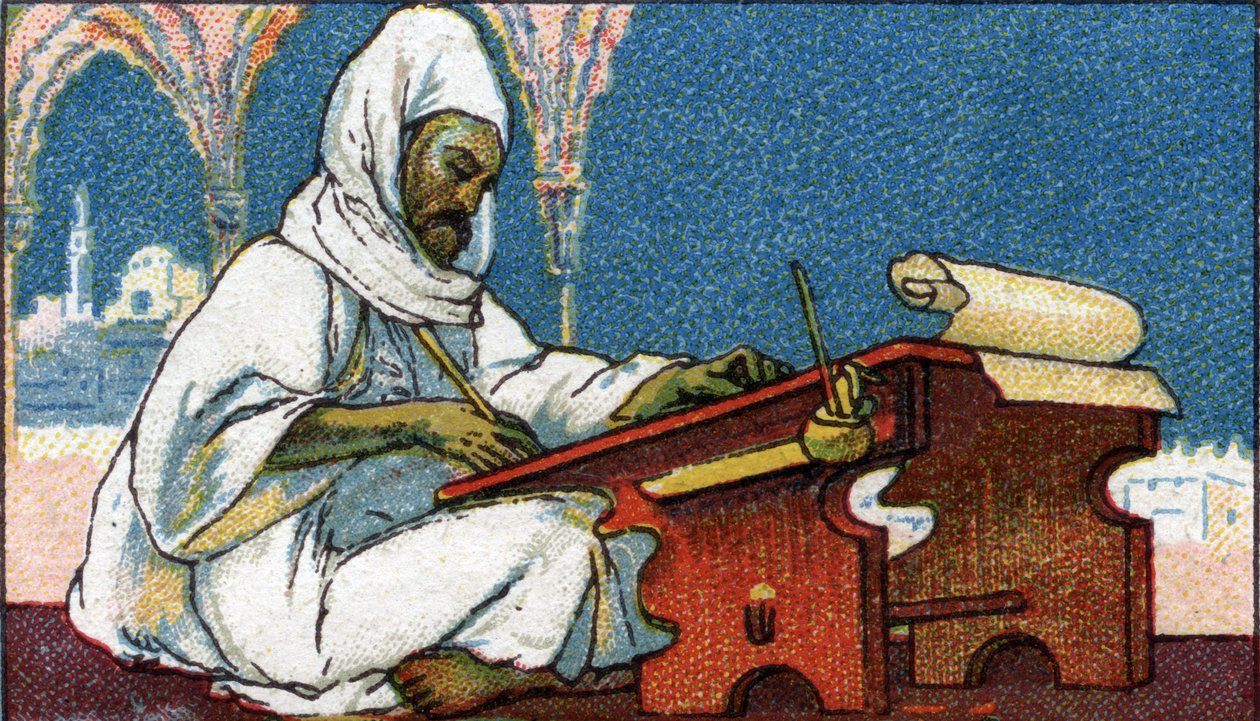 Geschichte des Schreibens: ein muslimischer Schreiber schreibt auf Arabisch, Anfang 20. Jahrhundert von Unknown Artist