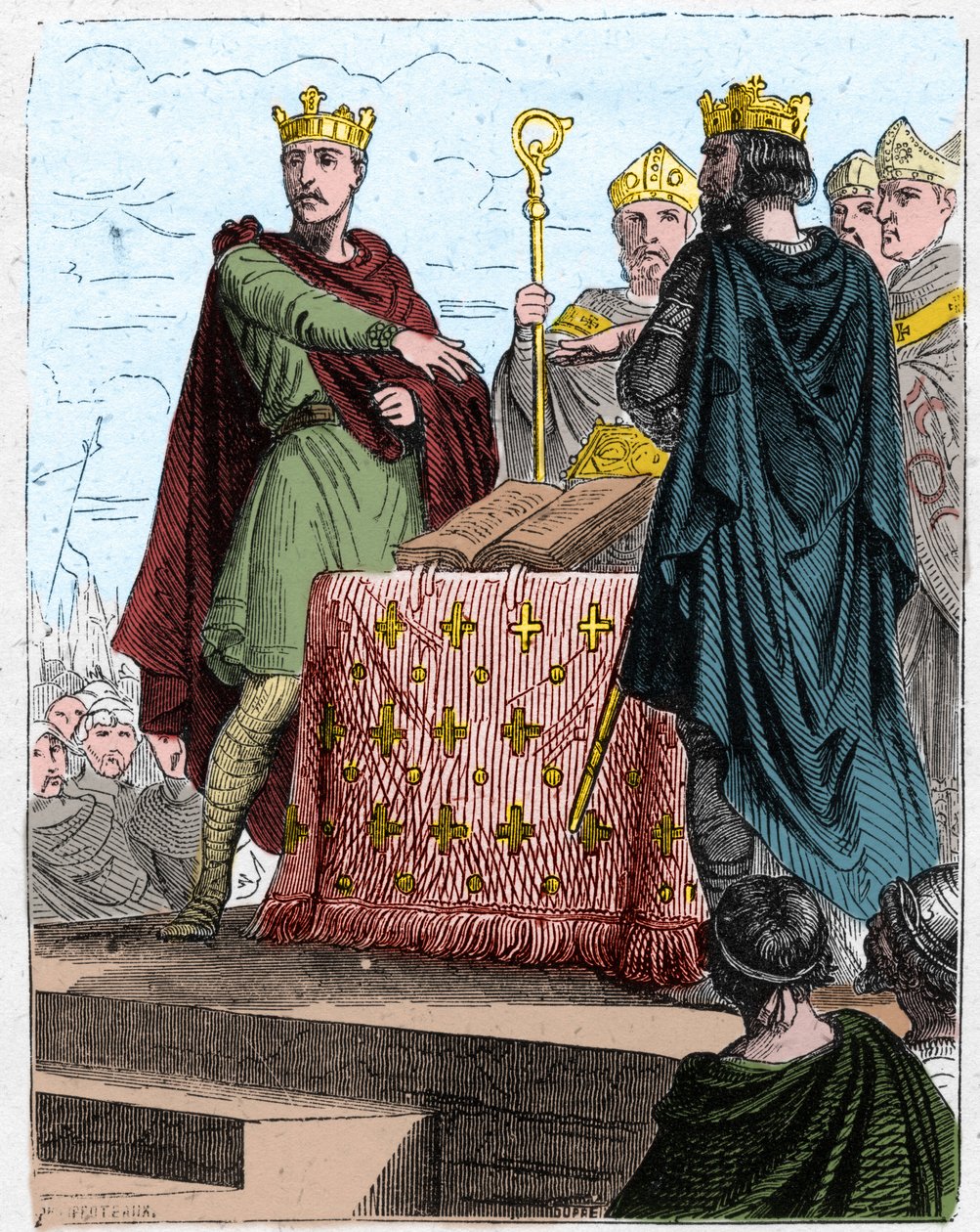 Hundertjähriger Krieg: Vertrag von Brétigny am 8. Mai 1360, im Schloss von Brétigny (nahe Chartres), zwischen den Bevollmächtigten von König Eduard III. von England und denen von Karl, Sohn von König Johann II. von Frankreich. von Unknown artist