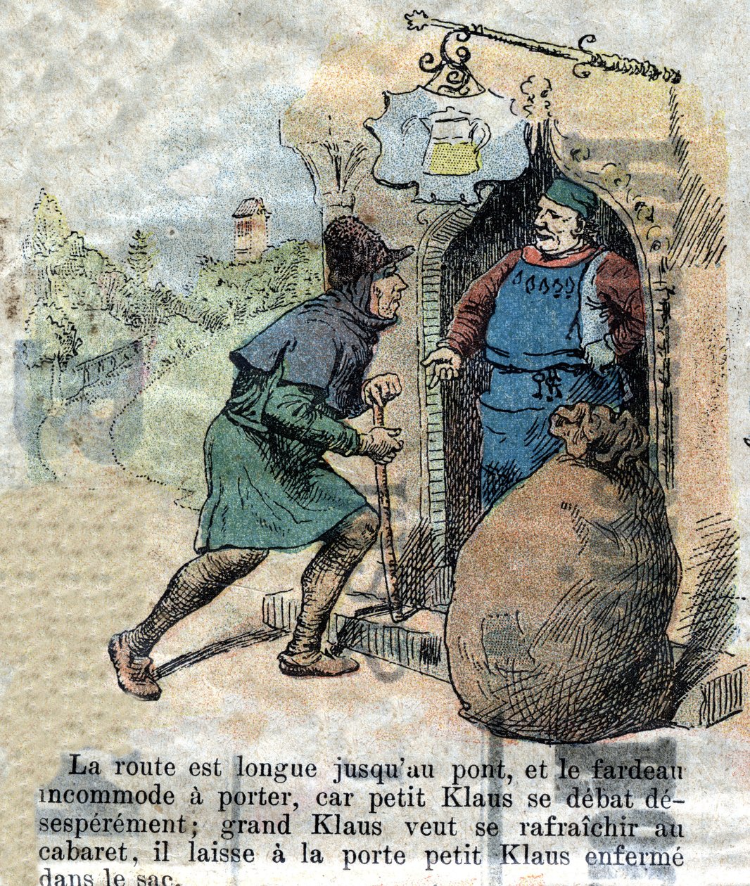 Illustration des späten 19. Jahrhunderts für das Märchen von Hans Christian Andersen „Groß Claus und Klein Claus“ (Klaus). Private Sammlung. von Unknown artist