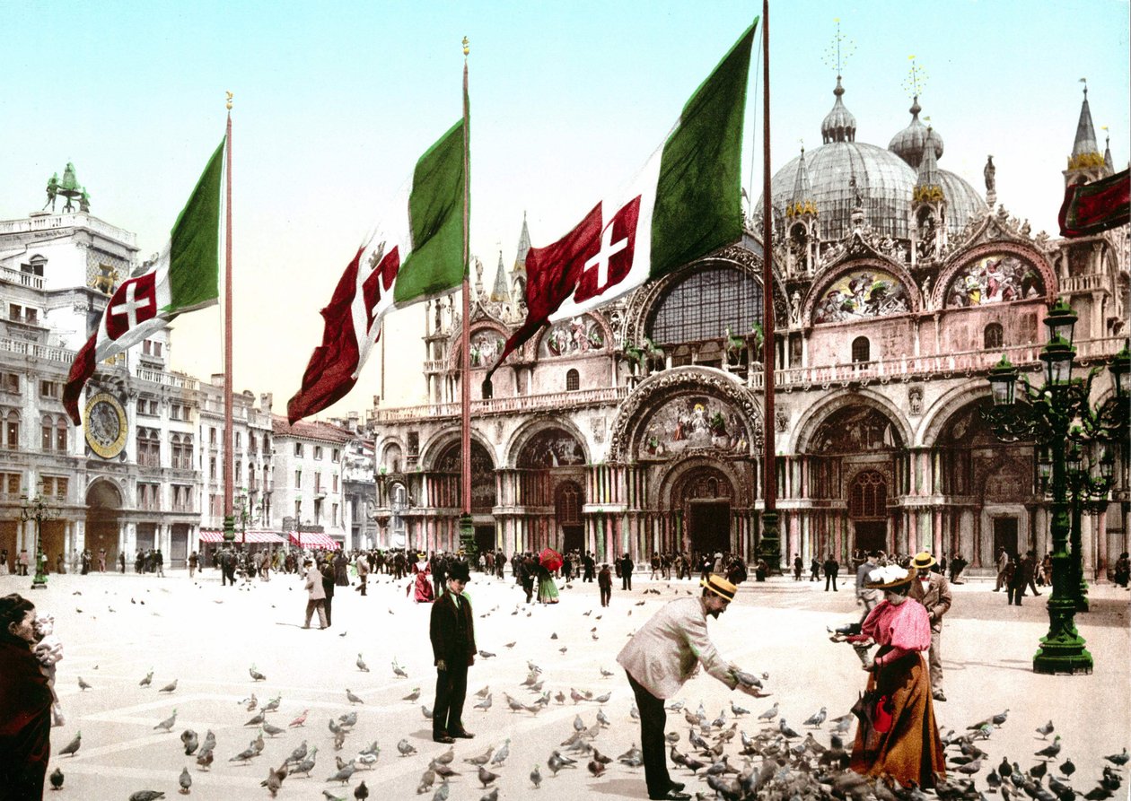 Illustration des Markusplatzes in Venedig. Photochrome aus dem späten 19. Jahrhundert. von Unknown artist