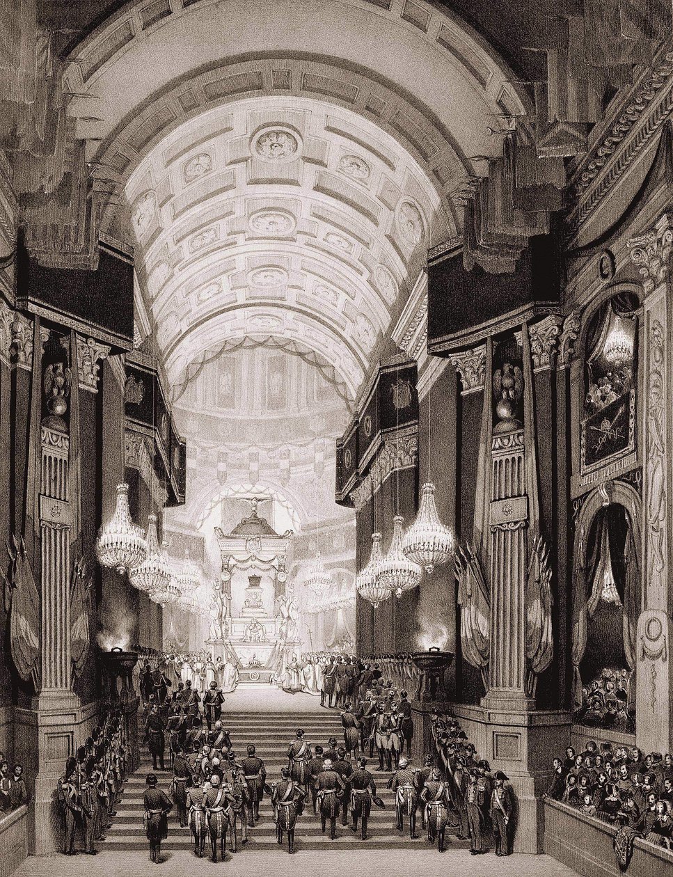 Innenraum der Kirche der Invaliden während der religiösen Zeremonie am 15.12.1840. (Überführung der Asche von Napoleon I. zu den Invaliden) von Unknown artist